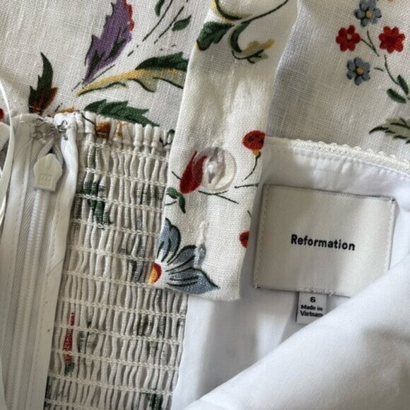 NEW Reformation Everett Linen Midi Dress Corsini White Multi Floral | US 6 UK 10 - Picture 9 of 16
